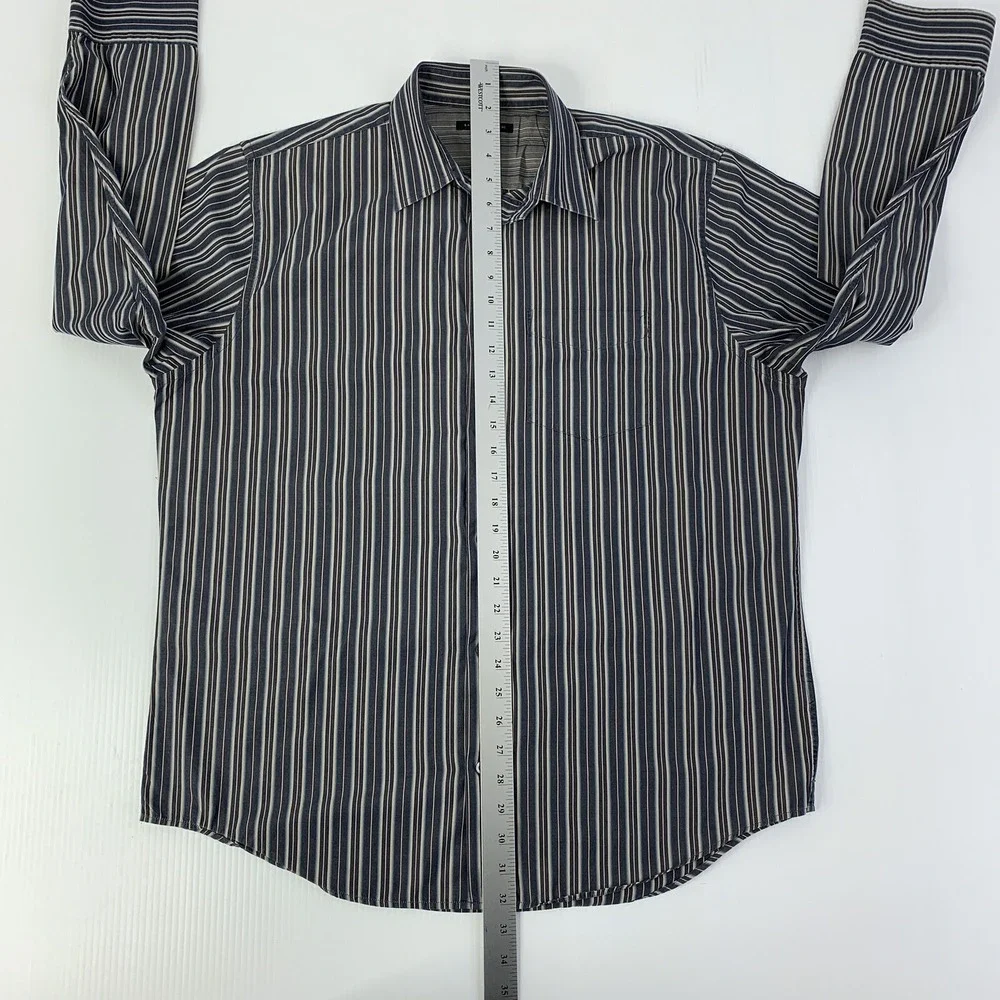 Banana Republic Men's Large Slate Blue Striped Long Sleeve Button Front Shirt